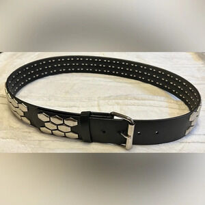 Black belt with silver tone buckle and detailing - unisex design
